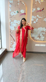 Best selling! Wow Zari embroidery silk suit in red (margin available)