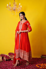 Pure chinon hand work suit set in orange