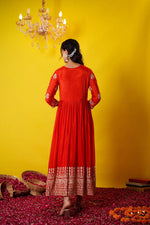 Pure chinon hand work suit set in orange