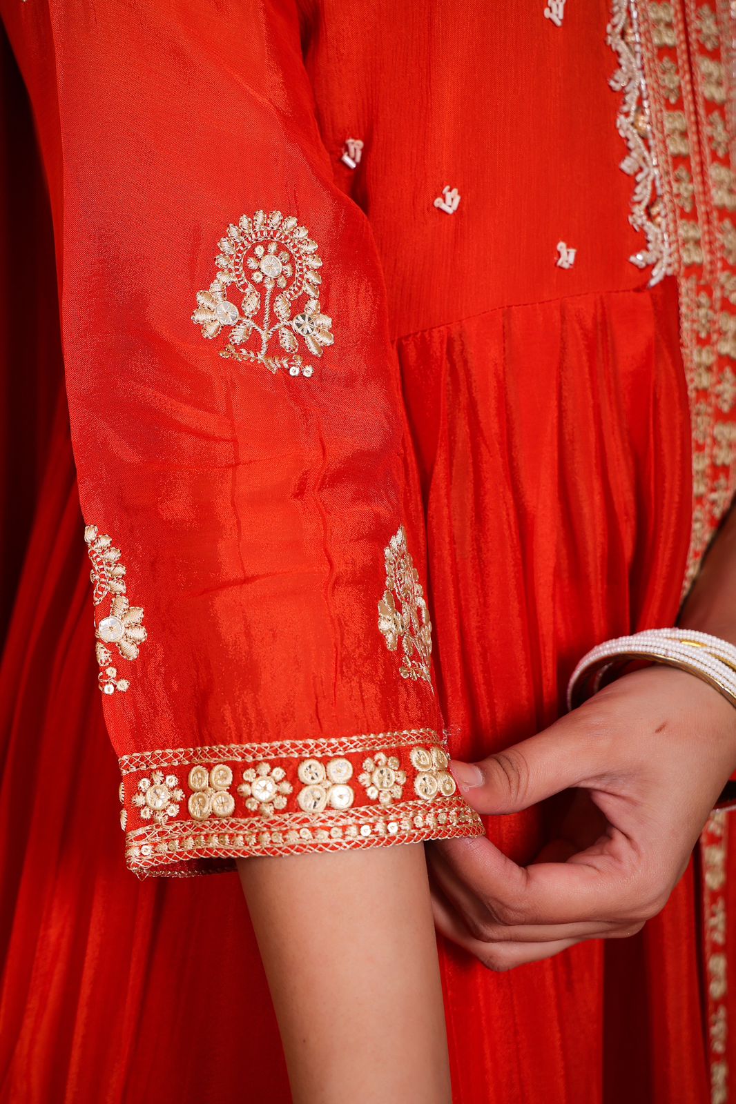 Pure chinon hand work suit set in orange