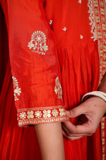 Pure chinon hand work suit set in orange