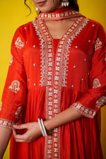 Pure chinon hand work suit set in orange