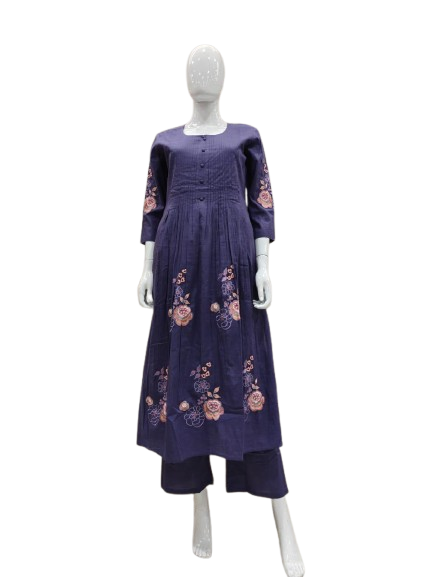 Pretty cotton lining embroidered kurta pant in purple