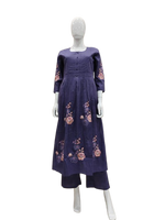 Pretty cotton lining embroidered kurta pant in purple
