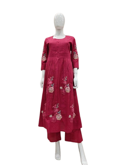 Pretty cotton lining embroidered kurta pant