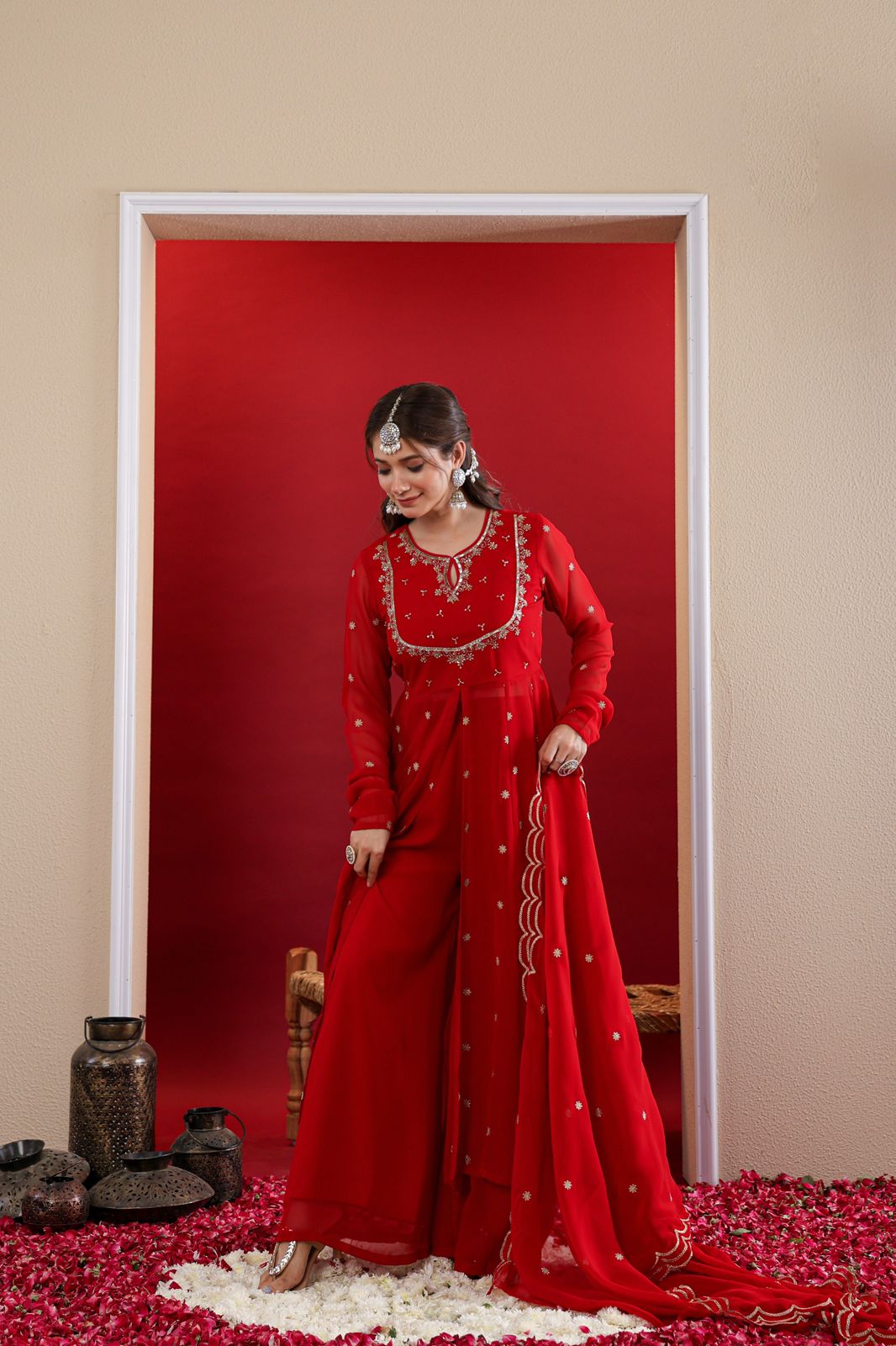 Pretty georgette heavy Zari embroidery full suit set