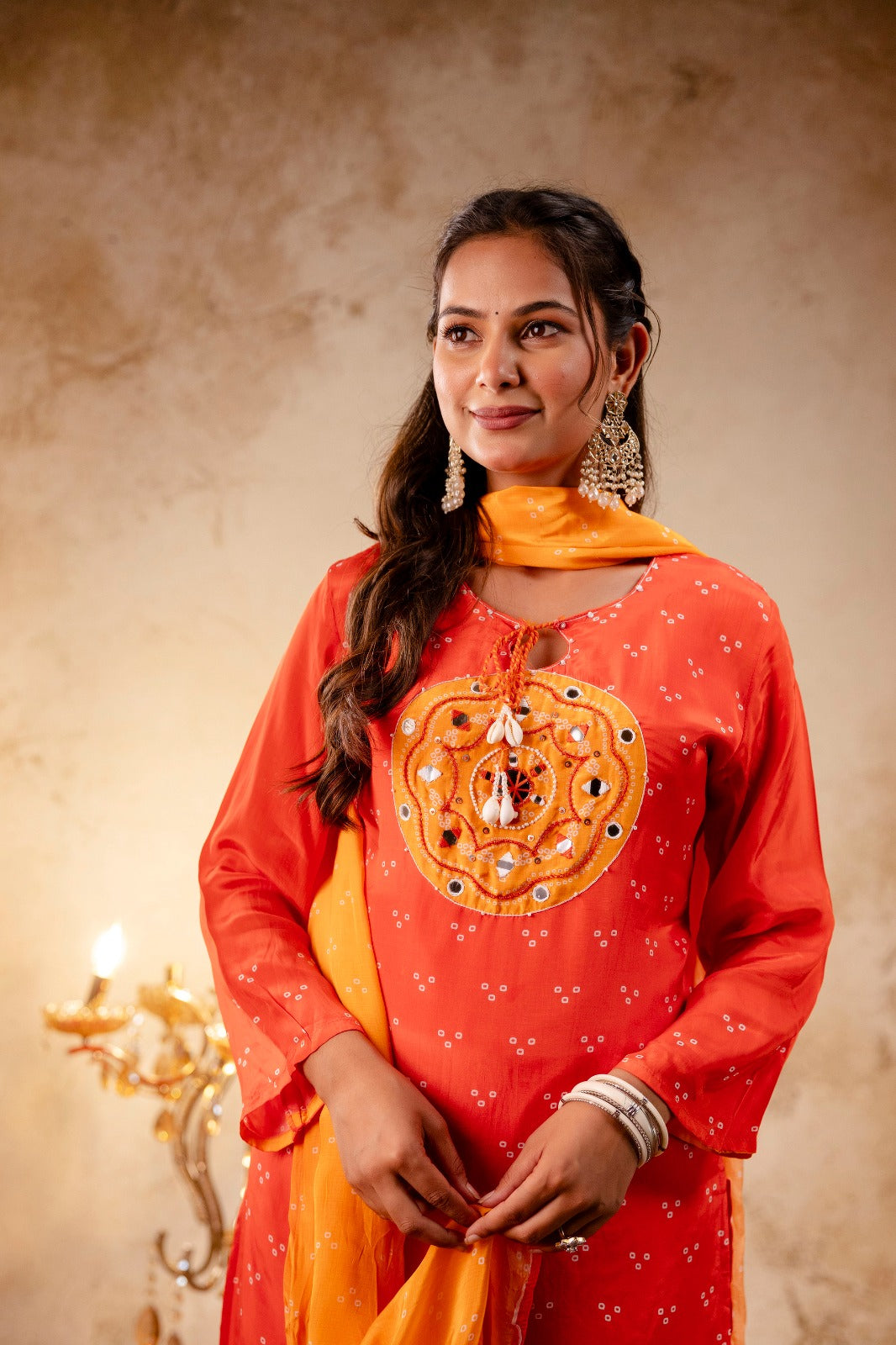 Pure crepe bandhani full suit set