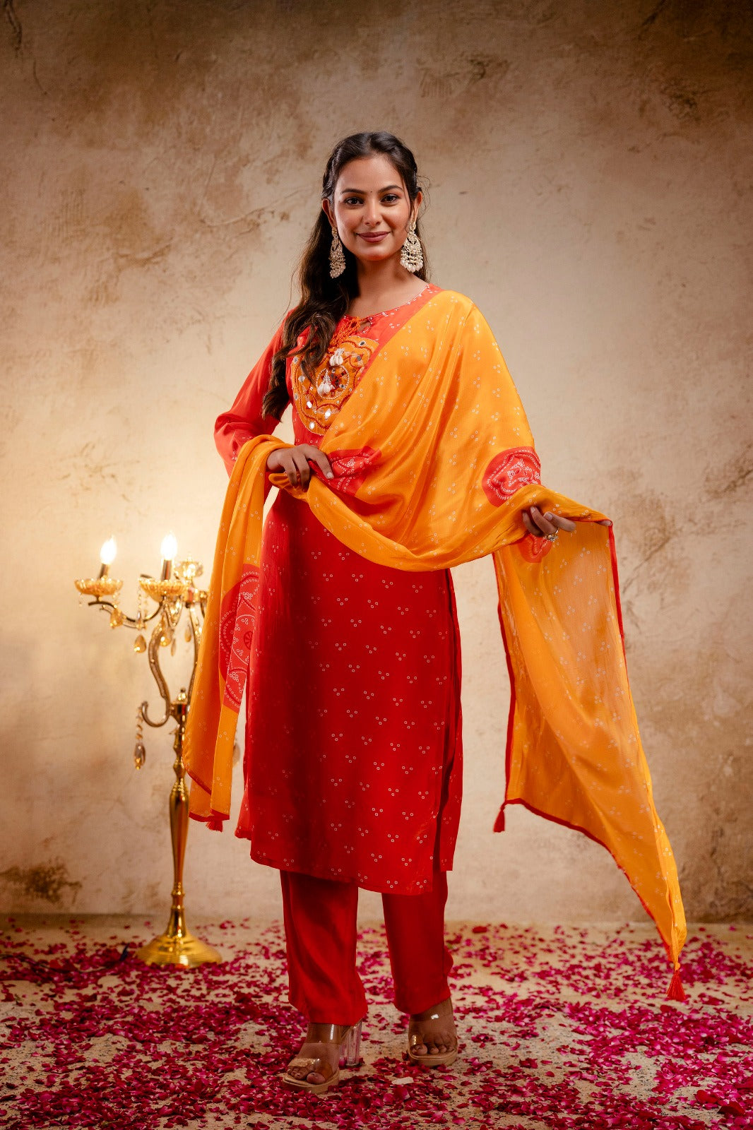 Pure crepe bandhani full suit set