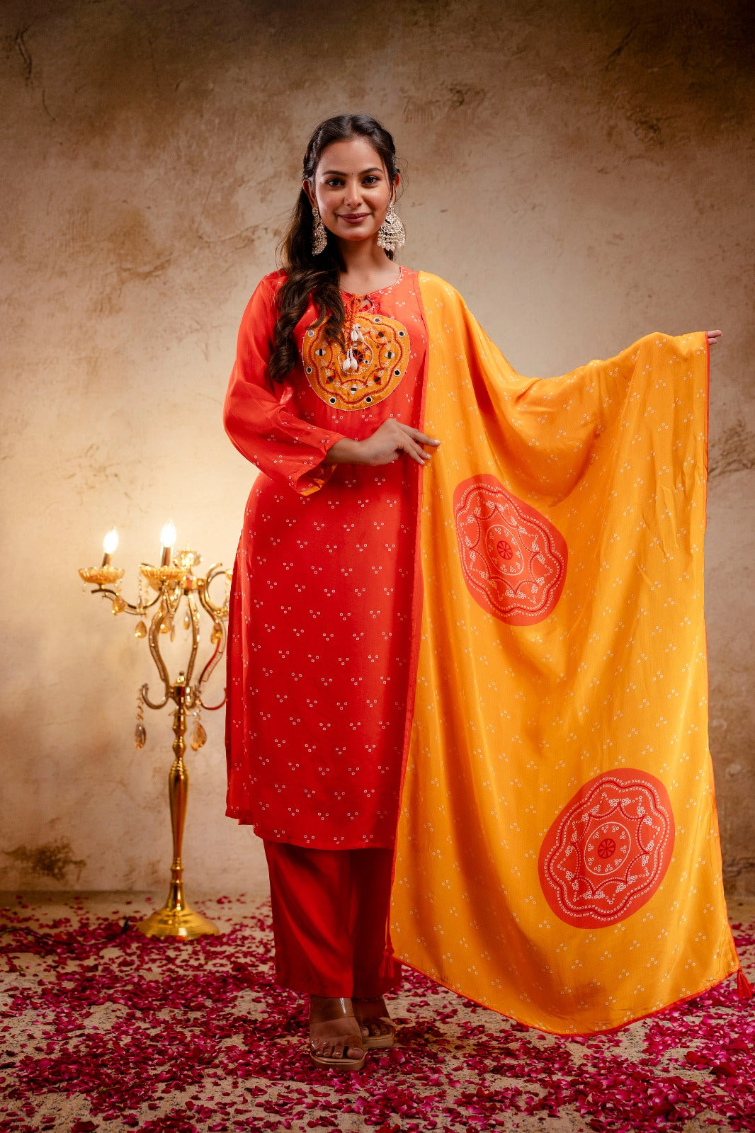 Pure crepe bandhani full suit set