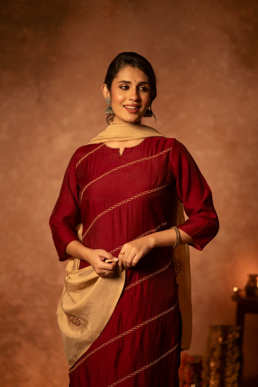 Pretty Bemberg muslin embroidered suit set