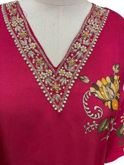 Beautiful designer back Russian silk Kalamkari suit