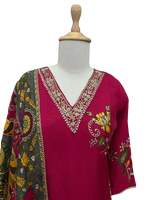 Beautiful designer back Russian silk Kalamkari suit