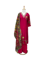 Beautiful designer back Russian silk Kalamkari suit