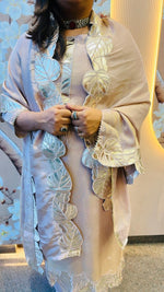 Premium tissue appliqué work suit set in champagne colour