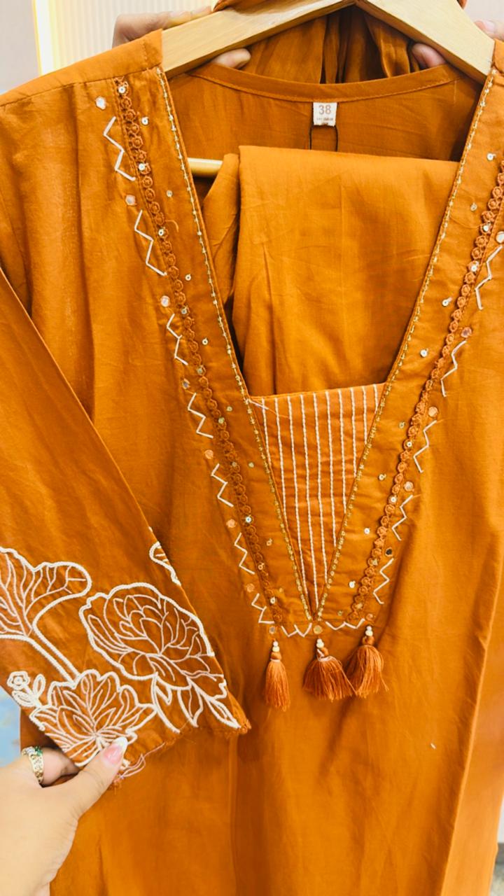 Pure cotton fully embroidered suit set