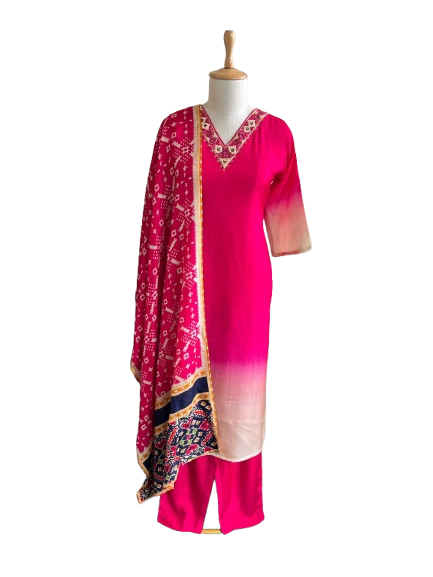Pretty ombré silk suit paired with Patola dupatta