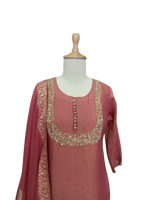 Shimmer tissue with designer pocket suit set in pink