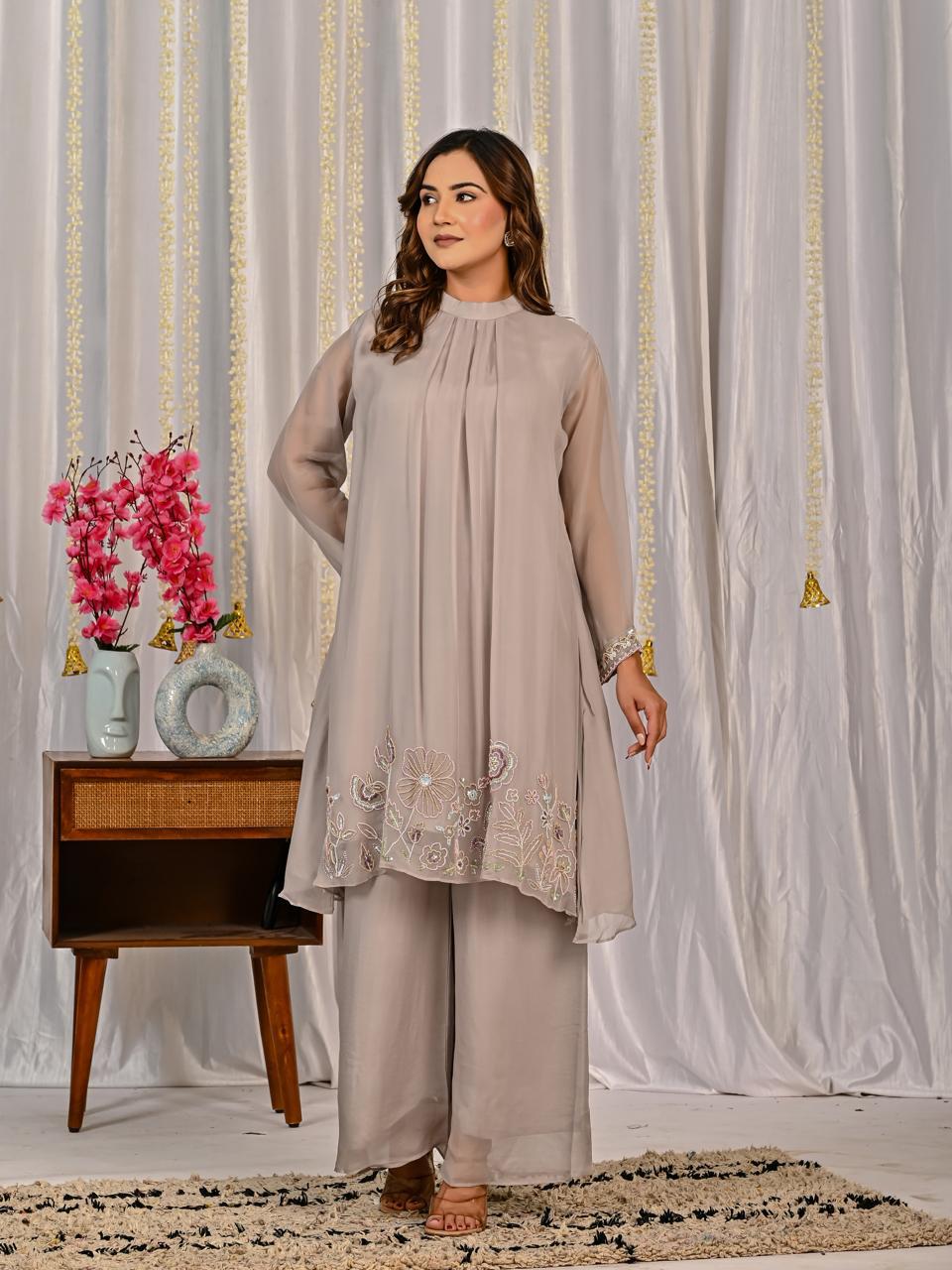 Smart pure organza embellishments palazzo set