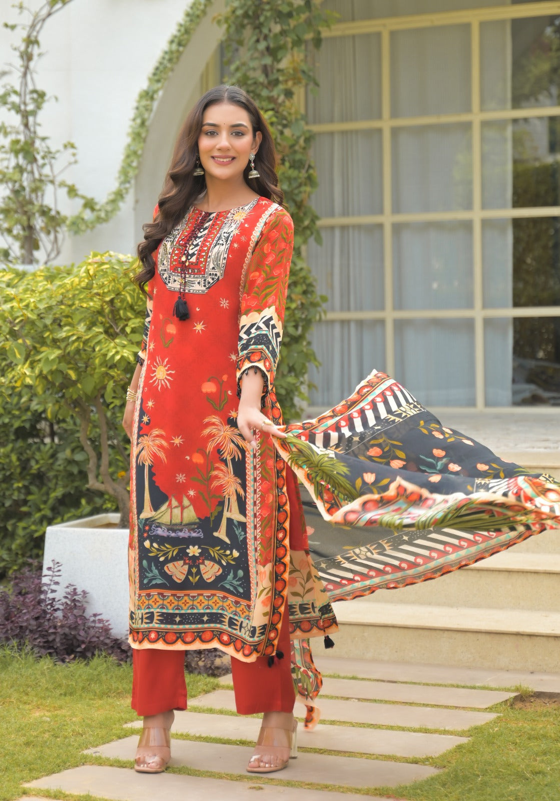 Pure crepe digital printed lining full suit set