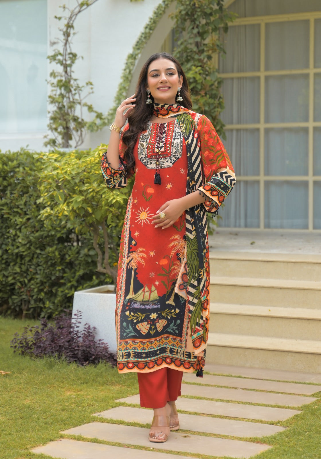 Pure crepe digital printed lining full suit set