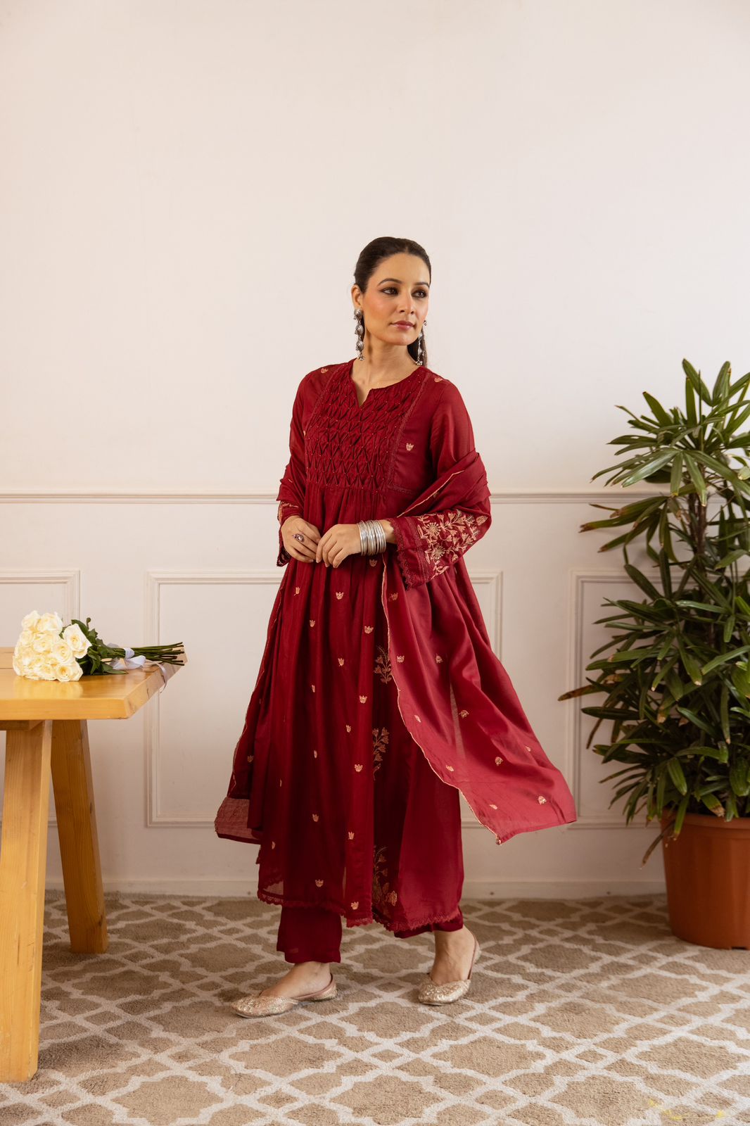 Wow soft Chanderi silk embroidered full suit set