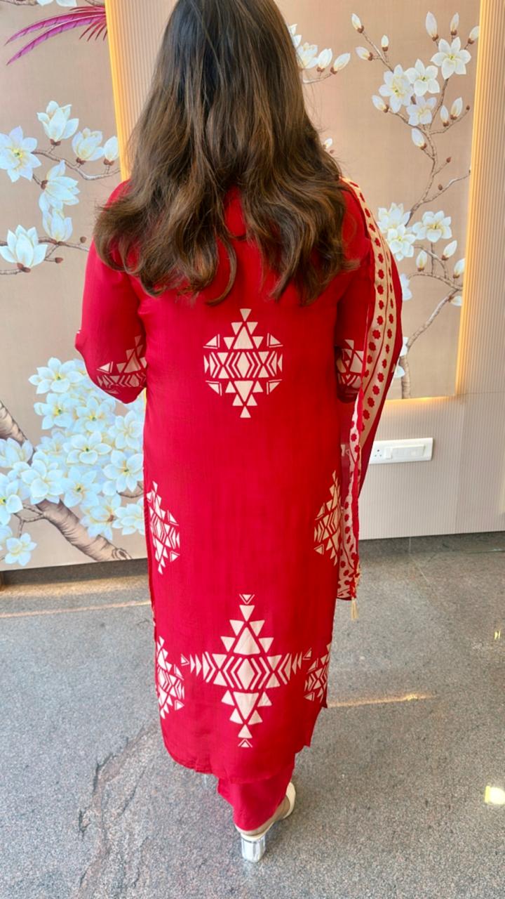 Pure crepe lining real mirror red suit set (true to size)