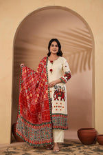 Russian silk Patola print suit set in white