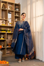 Blue santoori silk embroidered suit set