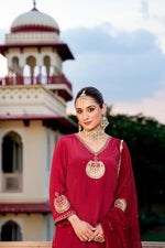Wow crepe Zari detailing suit set in red