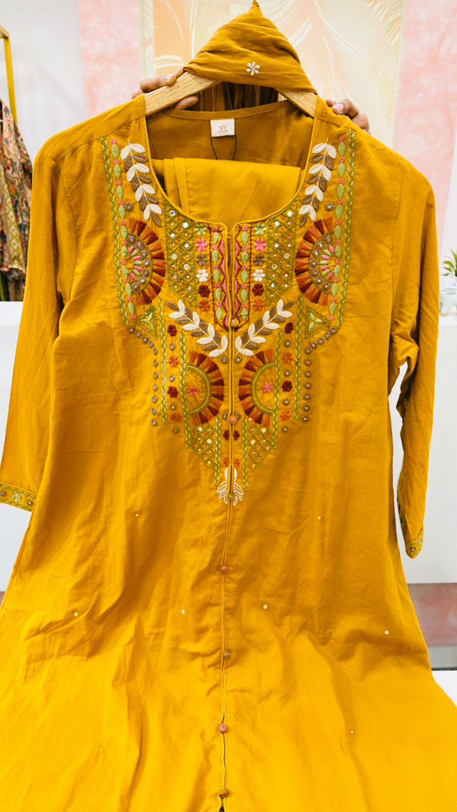 Pretty yellow embroidered full suit set