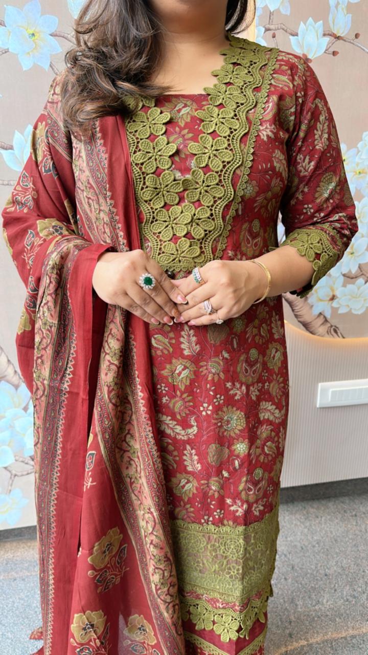 Restocked Pretty pretty smart cotton lace detailing premium cotton suit set!!