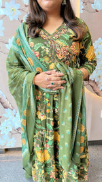 Green Angrakha pattern cotton Anarkali