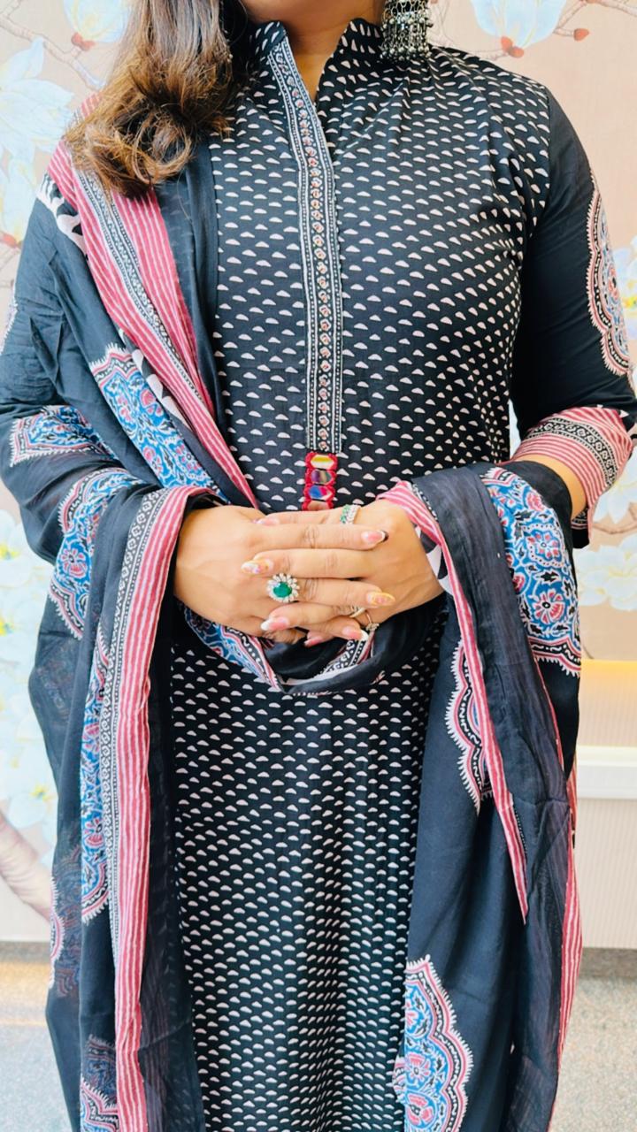 Hot selling pure cotton smart black suit set