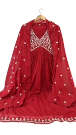 Pure Mul cotton embroidered Anarkali suit set