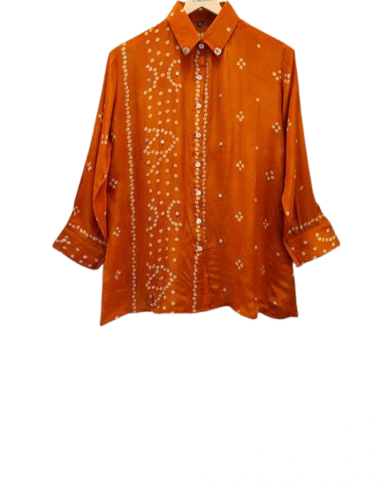 Pure crepe orangebandhani shirt