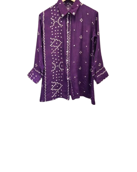 Pure crepe purple bandhani shirt