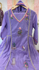 Double layer mulchanderi hand work suit set in purple