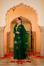 Awesome santori silk party wear Plazo suit set in green