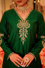 Awesome santori silk party wear Plazo suit set in green