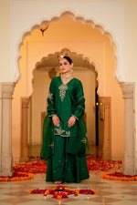 Awesome santori silk party wear Plazo suit set in green