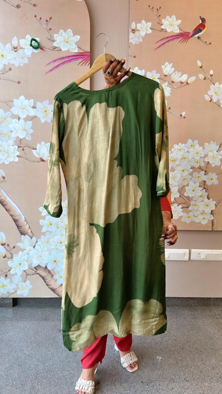 Pure Mul silk digital printed kurta pant in green