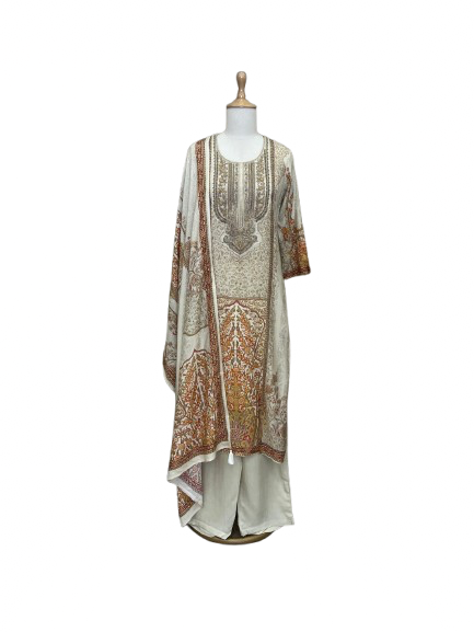 Premium muslin royal ivory suit set