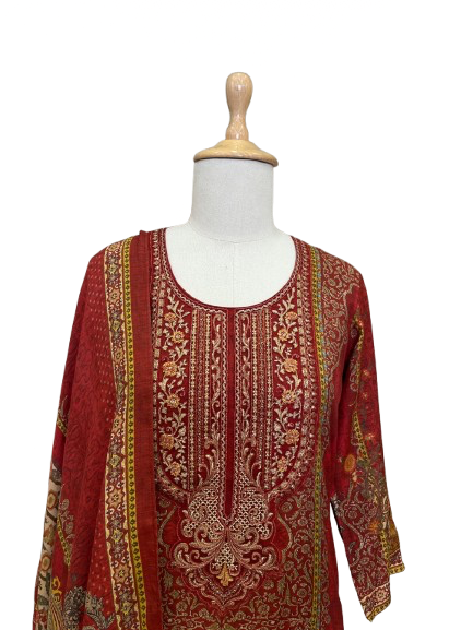 Premium muslin royal red suit set