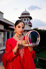 Awesome santori silk party wear Plazo suit set in red