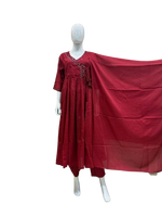 Mul cotton red embroidered suit set