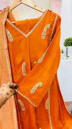 Premium tissue silk with Zari embroidery and tissue dupatta in orange