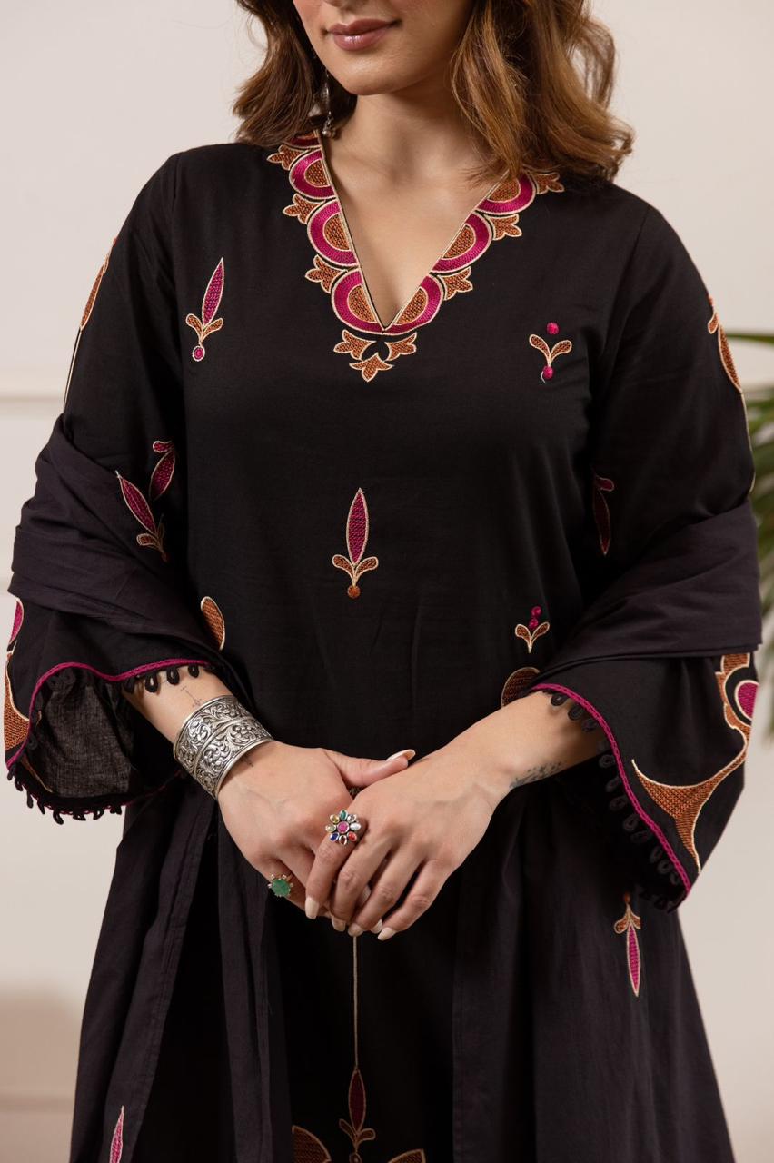 kashmiri Embroidery suit set in black!!