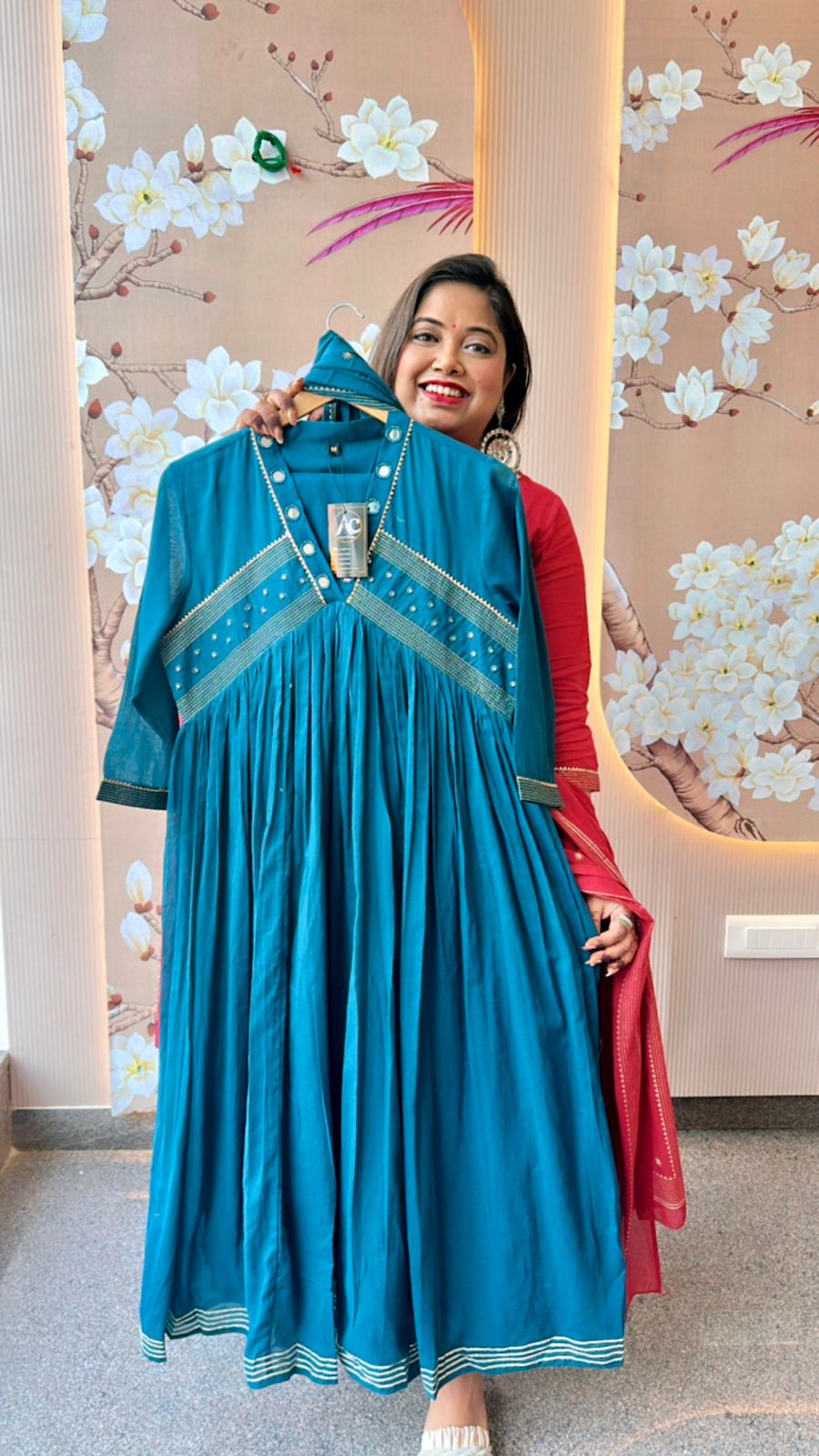 Mul cotton real mirror in blue lining suit set