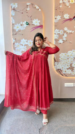 Mul cotton real mirror in red lining suit set