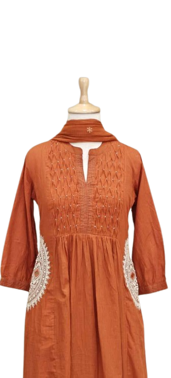 Pretty cotton designer back n pocket suit set